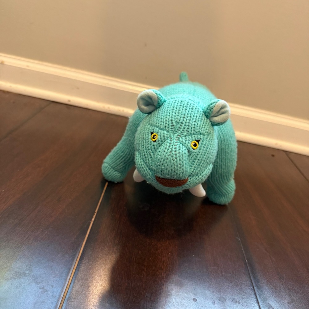 Best Years Ltd Knitted Sabre-Tooth Tiger Plush Teal Stuffed Animal Prehistoric